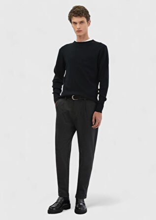 Siyah Bisiklet Yaka Fitilli Triko Kazak