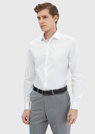 Beyaz Düz Regular Fit Dokuma Klasik %100 Pamuk Gömlek