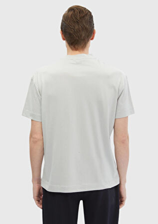 Açık Gri Düz Bisiklet Yaka %100 Pamuk T-Shirt