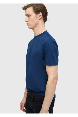 İndigo Düz Bisiklet Yaka %100 Pamuk T-Shirt