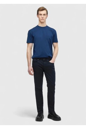 İndigo Düz Bisiklet Yaka %100 Pamuk T-Shirt