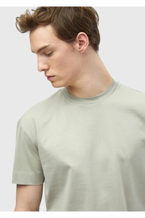 Bej Düz Bisiklet Yaka %100 Pamuk T-Shirt