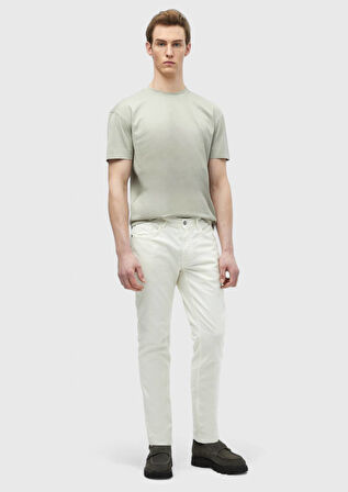 Bej Düz Bisiklet Yaka %100 Pamuk T-Shirt