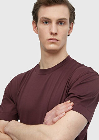 Bordo Düz Bisiklet Yaka %100 Pamuk T-Shirt