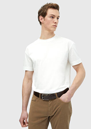 Beyaz Düz Bisiklet Yaka %100 Pamuk T-Shirt