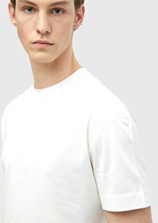 Beyaz Düz Bisiklet Yaka %100 Pamuk T-Shirt