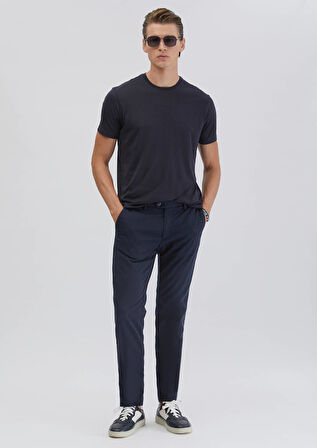 Lacivert Düz Bisiklet Yaka T-Shirt