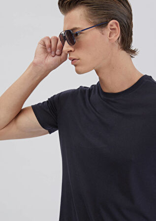 Lacivert Düz Bisiklet Yaka T-Shirt