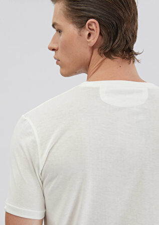 Beyaz Düz Bisiklet Yaka T-Shirt