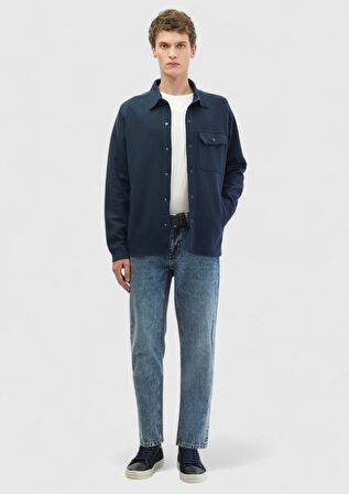 Lacivert Polo Yaka Düz Sweatshırt