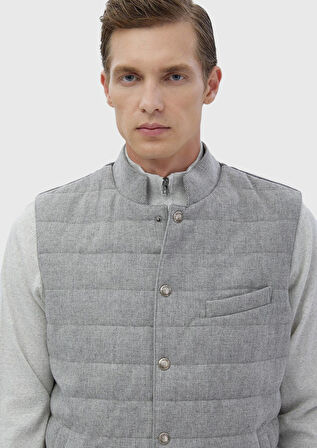 Açık Gri Regular Fit Dik Yaka Casual Dokuma Spor Yelek