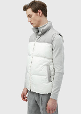 Beyaz Regular Fit Dik Yaka Casual Dokuma Spor Yelek