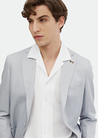 Mavi Düz Zeroweight Slim Fit Pamuk Karışımlı Takım Elbise