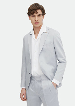 Mavi Düz Zeroweight Slim Fit Pamuk Karışımlı Takım Elbise