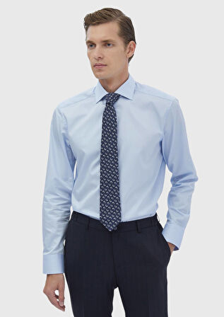 Koyu Mavi Düz Regular Fit Dokuma Klasik %100 Pamuk Gömlek