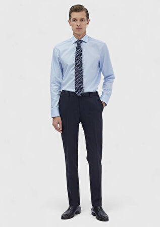 Koyu Mavi Düz Regular Fit Dokuma Klasik %100 Pamuk Gömlek