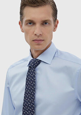 Koyu Mavi Düz Regular Fit Dokuma Klasik %100 Pamuk Gömlek