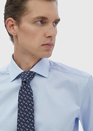 Koyu Mavi Düz Regular Fit Dokuma Klasik %100 Pamuk Gömlek