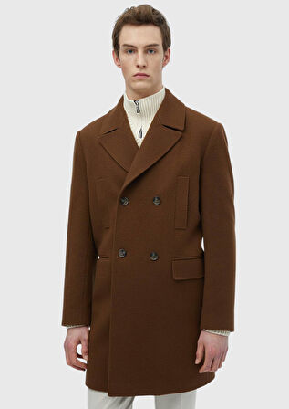 Deve Tüyü Regular Fit Kruvaze Yaka Casual Dokuma Palto