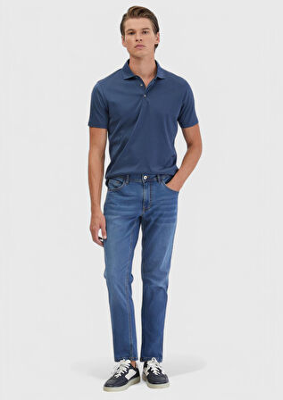 Mavi Düz Slim Fit Denim Pamuk Karışımlı Pantolon