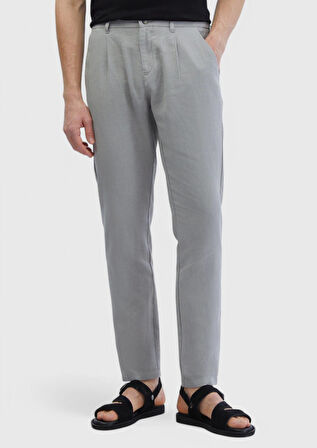 Gri Düz Dokuma Jogging Fit Casual %100 Keten Pantolon
