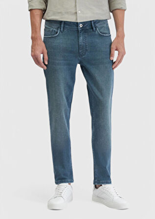 Mavi Düz Slim Fit Denim Pamuk Karışımlı Pantolon
