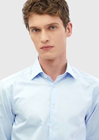 Koyu Mavi Düz Slim Fit Dokuma Klasik %100 Pamuk Gömlek