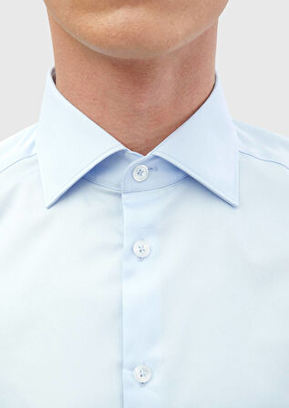 Koyu Mavi Düz Slim Fit Dokuma Klasik %100 Pamuk Gömlek