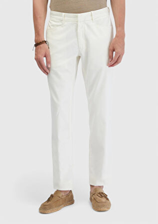 Ekru Düz Dokuma Regular Fit Casual Pamuk Karışımlı Pantolon