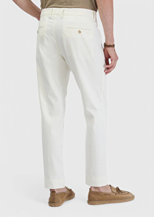 Ekru Düz Dokuma Regular Fit Casual Pamuk Karışımlı Pantolon