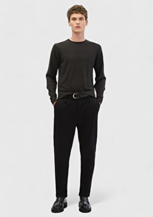 Antrasit Bisiklet Yaka Düz Örgü İpek Karışımlı Triko Kazak