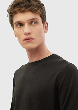 Antrasit Bisiklet Yaka Düz Örgü İpek Karışımlı Triko Kazak