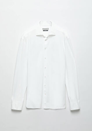 Beyaz Düz Regular Fit Dokuma Klasik Gömlek