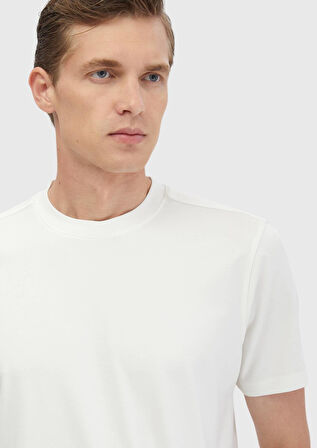 Ekru Bisiklet Yaka T-Shirt