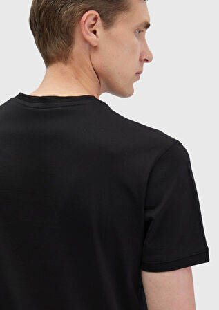 Siyah Düz Bisiklet Yaka %100 Pamuk T-Shirt
