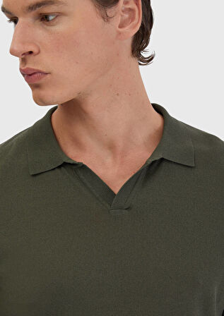 Haki Polo Yaka Düz Örgü Triko