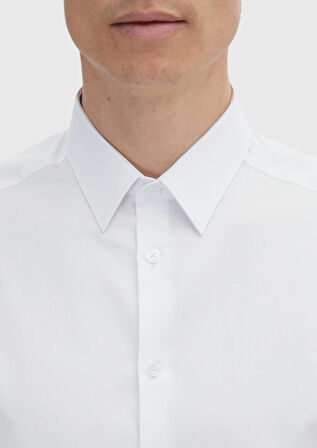 Beyaz Düz Super Slm Fit Dokuma Klasik %100 Pamuk Gömlek