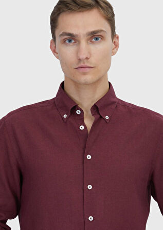 Nar Çiçeği Düz Casual Fit Dokuma Casual Pamuk Karışımlı Gömlek