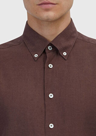 Kiremit Düz Casual Fit Dokuma Casual Pamuk Karışımlı Gömlek