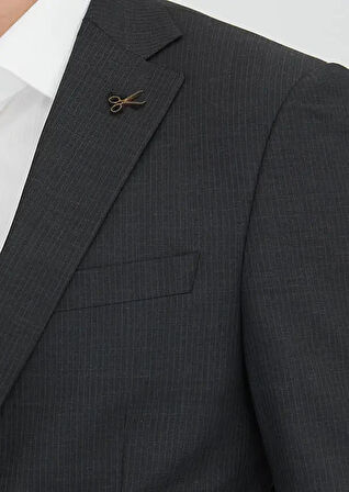 Antrasit Çizgili Modern Fit Yün Karışımlı Takım Elbise