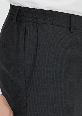 Antrasit Çizgili Modern Fit Yün Karışımlı Takım Elbise