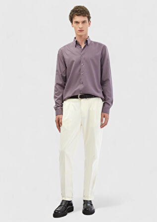 Lila Düz Casual Fit Dokuma Casual Pamuk Karışımlı Gömlek