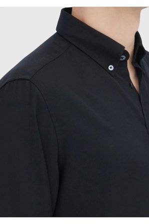 Siyah Düz Casual Fit Dokuma Casual Gömlek