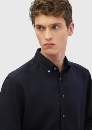 Lacivert Düz Casual Fit Dokuma Casual Gömlek