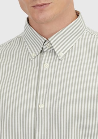 Yeşil Çizgili Loose Fit Uzun Dokuma Casual Pamuk Karışımlı Gömlek