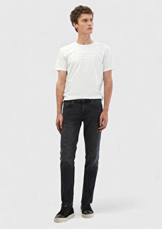 Beyaz Baskılı Bisiklet Yaka %100 Pamuk T-Shirt