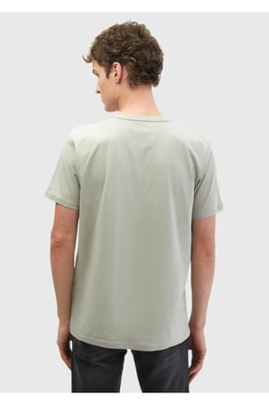 Açık Gri Baskılı Bisiklet Yaka %100 Pamuk T-Shirt