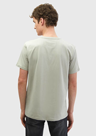 Açık Gri Baskılı Bisiklet Yaka %100 Pamuk T-Shirt