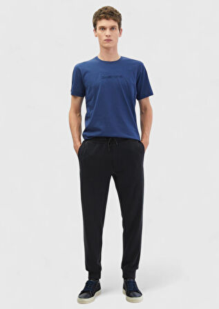 Saks Baskılı Bisiklet Yaka %100 Pamuk T-Shirt