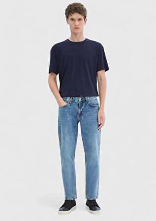 Lacivert Düz Bisiklet Yaka T-Shirt